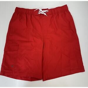 St. Johns Bay Mens Swim Shorts Size Large Red 10" Inseam Cargo Short Lined NWTs